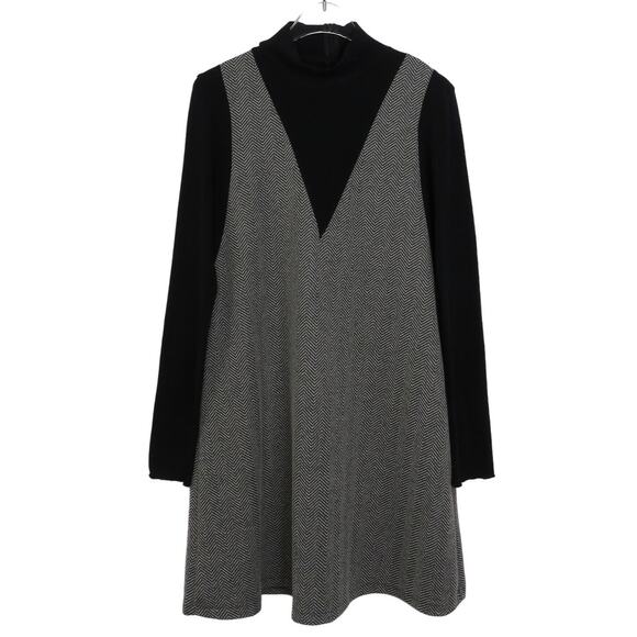 Zara Gray and Black Layered Turtle Neck Long Sleeved Dress Size 8 - Picture 3 of 7